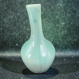 Antique Hand Made Pottery Bud Vase Vessel Hand Created Brushed Green Glaze VTG